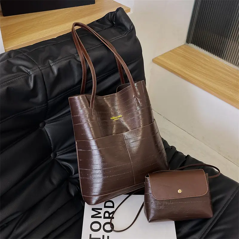 Brown Leather Shoulder Tote Bag Large Capacity Retro Casual Fashion — feature 7