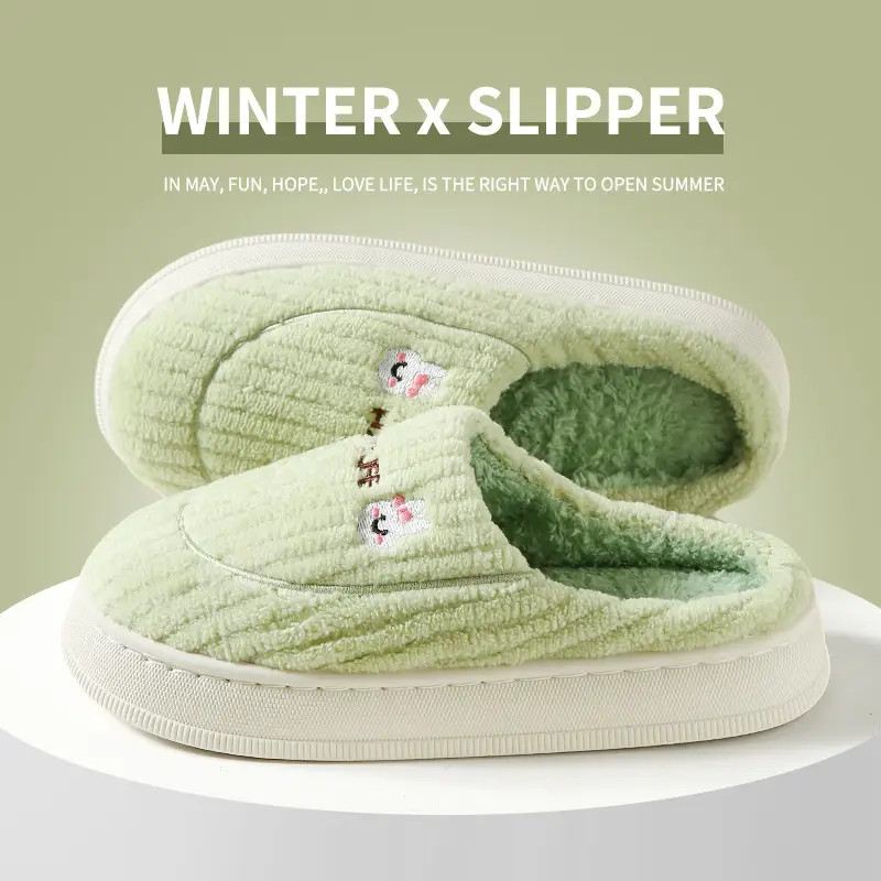 Warm Cotton Slippers Women's Winter Household Indoor Home New Wool Slippers Men's Autumn and Winter Anti-slip Thick Bottom Couple