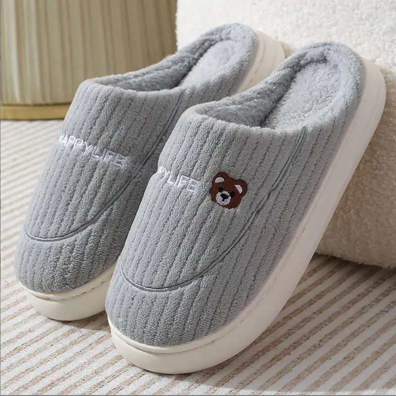 Warm Cotton Slippers Women's Winter Household Indoor Home New Wool Slippers Men's Autumn and Winter Anti-slip Thick Bottom Couple
