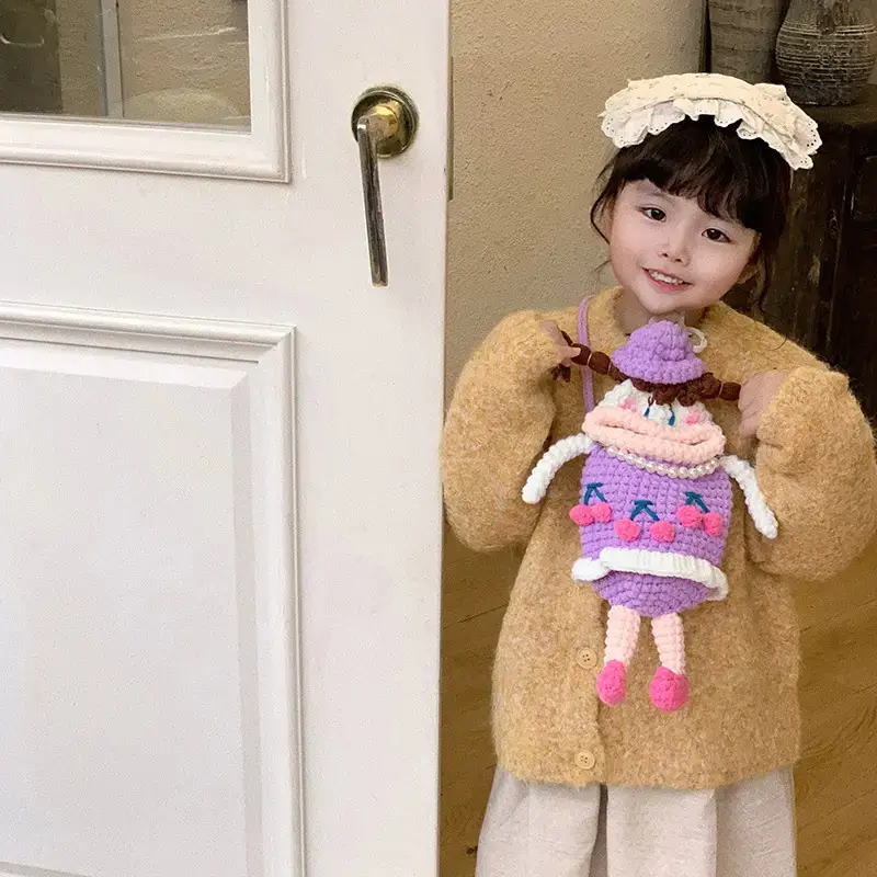Cute Cartoon Shoulder Bag for Girls Wool Crochet - Image 4