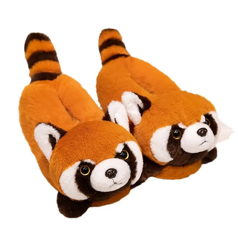 Red Panda Bag with Cotton Slippers Women's Winter Indoor Home Non-slip Cute High-top Plush Toy Warm fleece-lined Shoes - Image 7