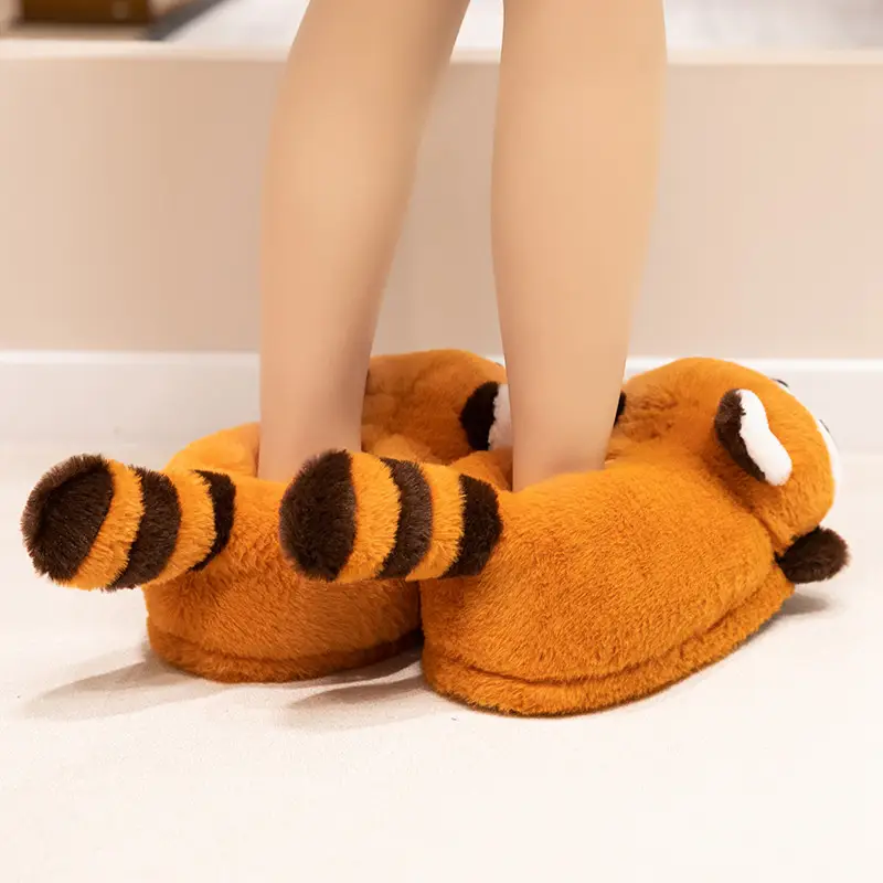 Red Panda Bag with Cotton Slippers Women's Winter Indoor Home Non-slip Cute High-top Plush Toy Warm fleece-lined Shoes — feature 1
