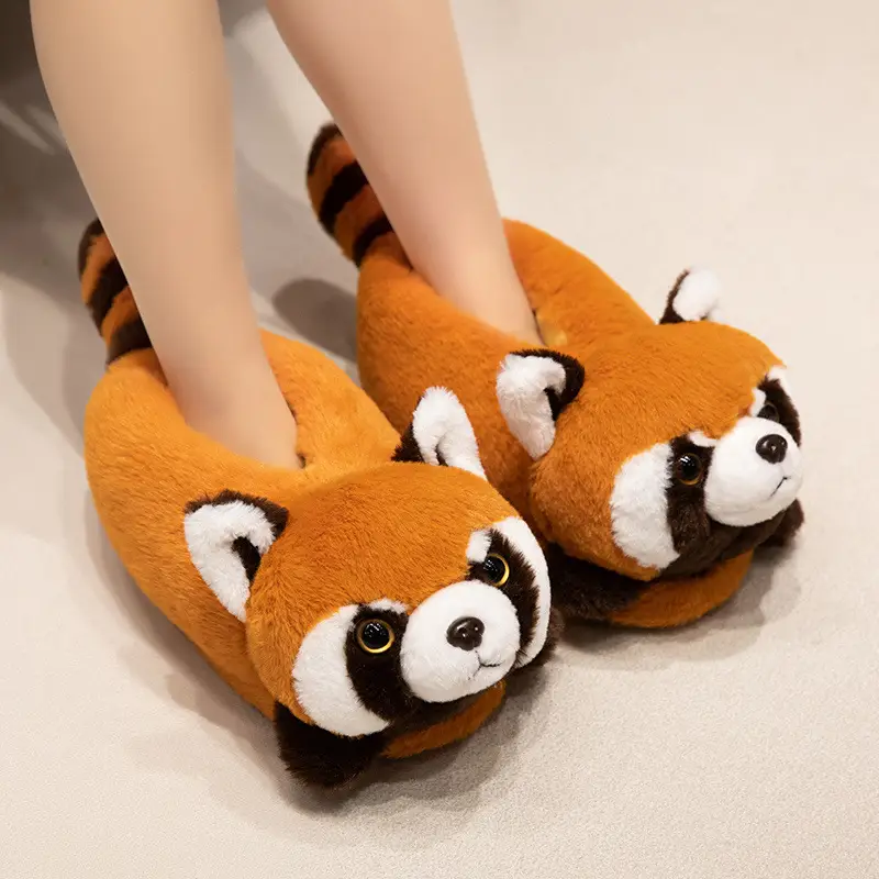 Red Panda Bag with Cotton Slippers Women's Winter Indoor Home Non-slip Cute High-top Plush Toy Warm fleece-lined Shoes — feature 3