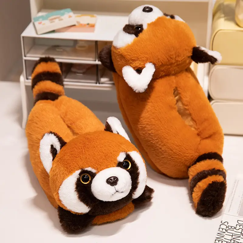 Red Panda Bag with Cotton Slippers Women's Winter Indoor Home Non-slip Cute High-top Plush Toy Warm fleece-lined Shoes — feature 5