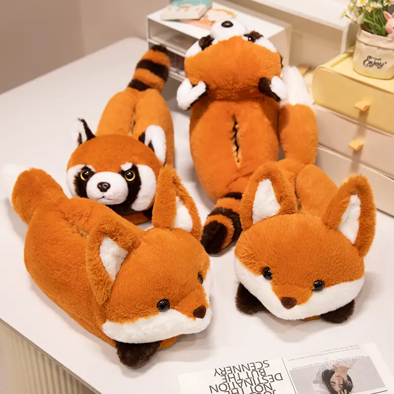 Red Panda Bag with Cotton Slippers Women's Winter Indoor Home Non-slip Cute High-top Plush Toy Warm fleece-lined Shoes — feature 6