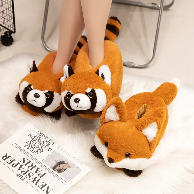 Red Panda Bag with Cotton Slippers Women's Winter Indoor Home Non-slip Cute High-top Plush Toy Warm fleece-lined Shoes — feature 8