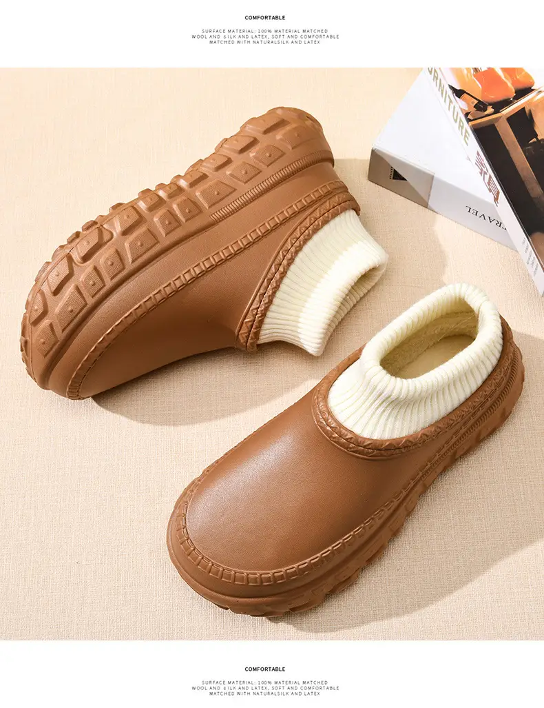 Women's Cotton Slippers with Tire Soles, Autumn and Winter Stain-Resistant Furry Shoes, Non-Slip Fleece-Lined and Cotton Shoes for Couples, Warm and Height-Increasing Cotton Shoes — feature 13