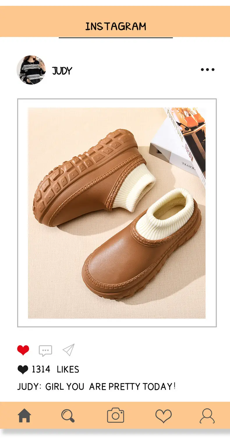 Women's Cotton Slippers with Tire Soles, Autumn and Winter Stain-Resistant Furry Shoes, Non-Slip Fleece-Lined and Cotton Shoes for Couples, Warm and Height-Increasing Cotton Shoes — feature 7