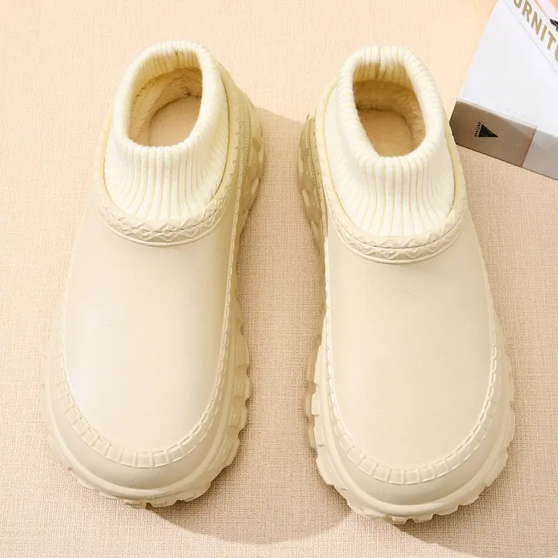 Women's Cotton Slippers with Tire Soles, Autumn and Winter Stain-Resistant Furry Shoes, Non-Slip Fleece-Lined and Cotton Shoes for Couples, Warm and Height-Increasing Cotton Shoes - Image 2