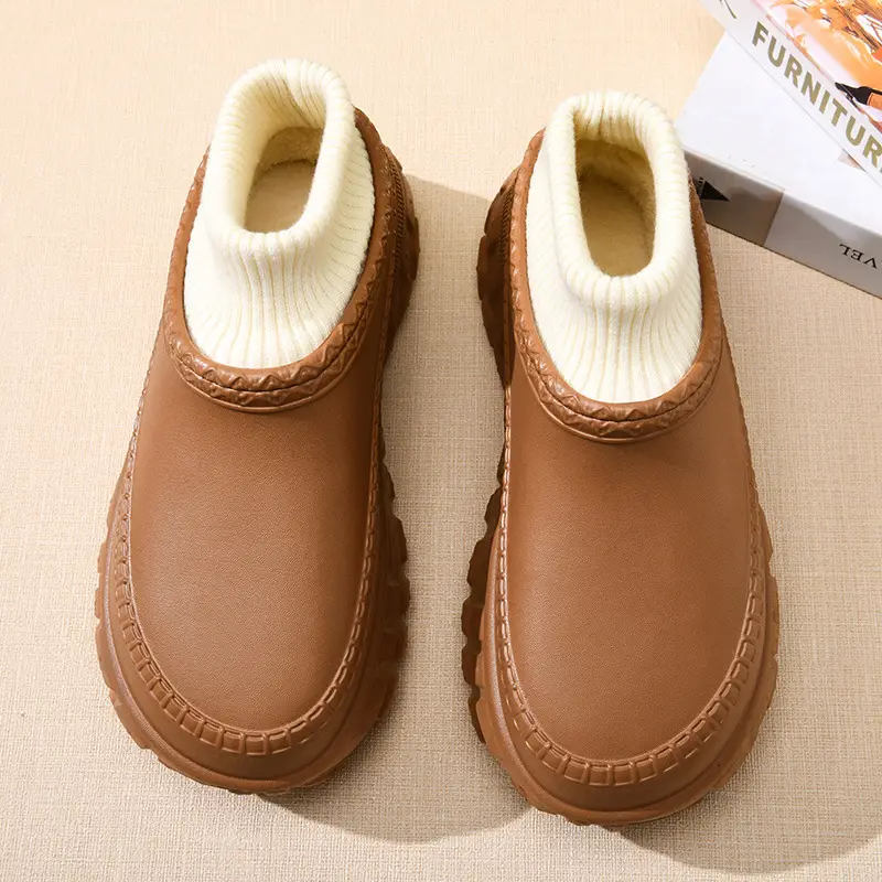 Women's Cotton Slippers with Tire Soles, Autumn and Winter Stain-Resistant Furry Shoes, Non-Slip Fleece-Lined and Cotton Shoes for Couples, Warm and Height-Increasing Cotton Shoes - Image 3