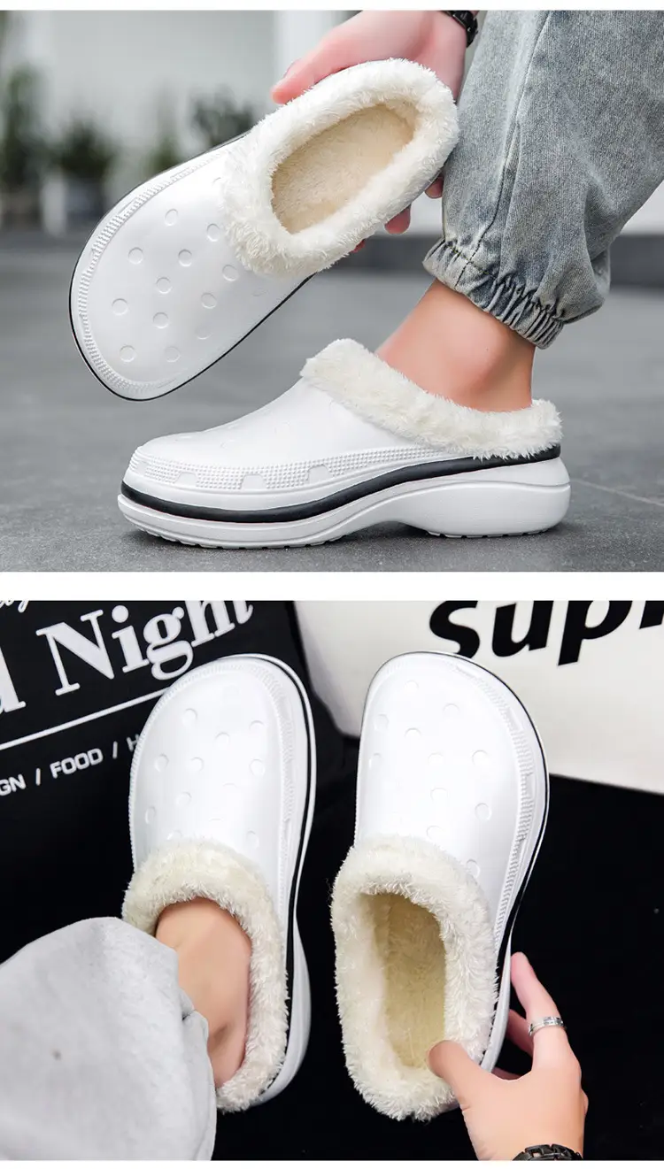 Cotton Shoes Men's Winter Warm fleece-lined Thickened Non-slip Soft Bottom Cave Shoes Fur One-piece Couple's Mid-barrel Snow Boots — feature 10