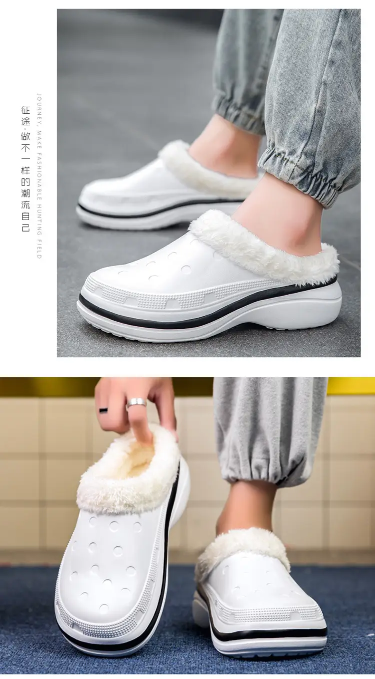 Cotton Shoes Men's Winter Warm fleece-lined Thickened Non-slip Soft Bottom Cave Shoes Fur One-piece Couple's Mid-barrel Snow Boots — feature 11