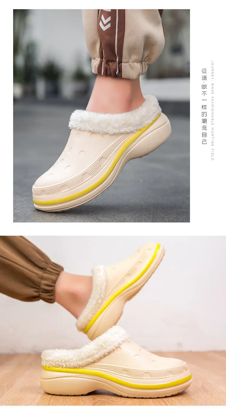 Cotton Shoes Men's Winter Warm fleece-lined Thickened Non-slip Soft Bottom Cave Shoes Fur One-piece Couple's Mid-barrel Snow Boots — feature 13
