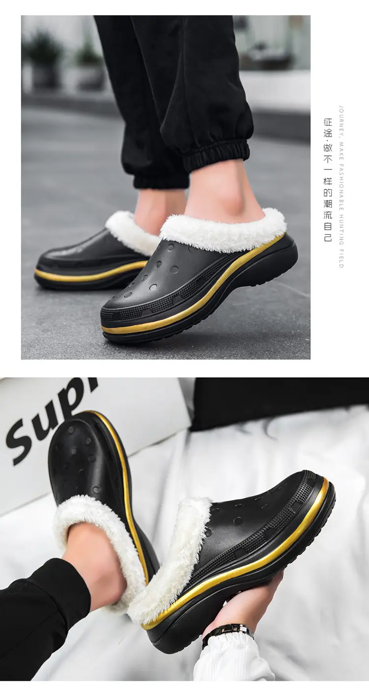 Cotton Shoes Men's Winter Warm fleece-lined Thickened Non-slip Soft Bottom Cave Shoes Fur One-piece Couple's Mid-barrel Snow Boots — feature 9