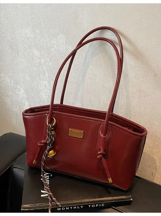 Women Cross-Border Bag Red Leather Shoulder Tote Winter 2026 - Image 8