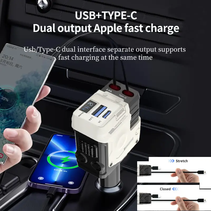 A1 Car Charger 4-in-1 Super Fast Charging Retractable Cable - Image 6