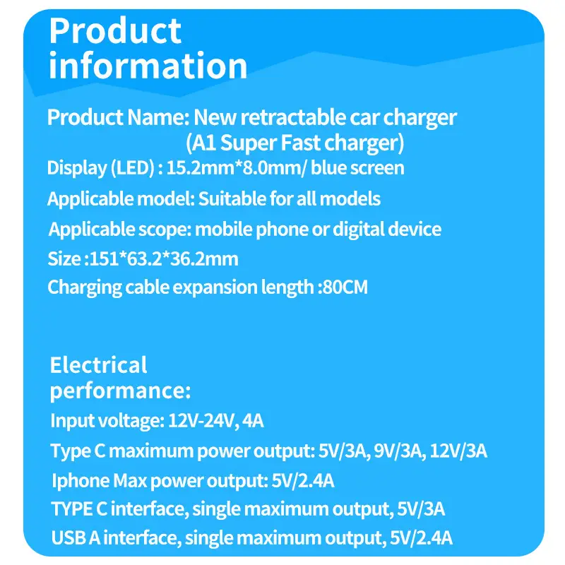 A1 Car Charger 4-in-1 Super Fast Charging Retractable Cable - Image 8