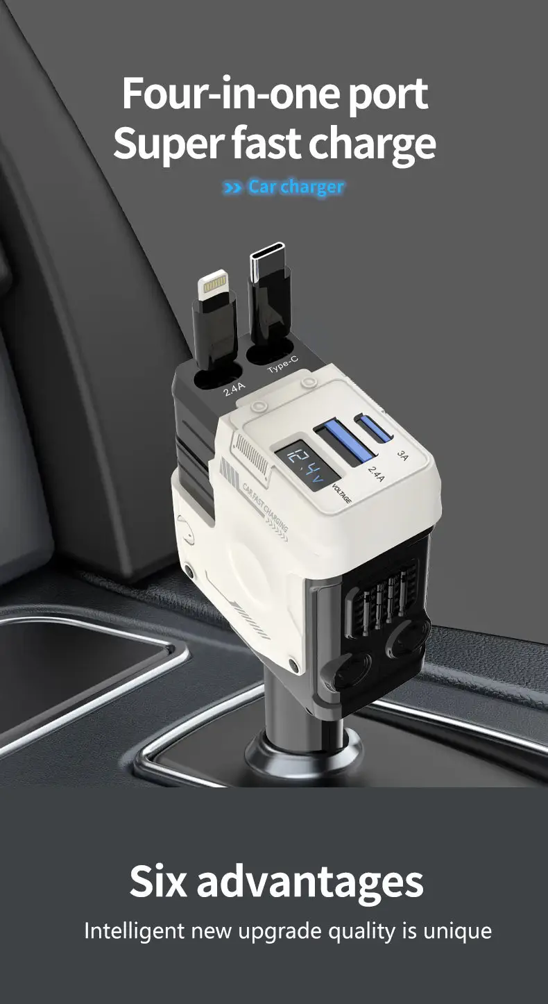 A1 Car Charger 4-in-1 Super Fast Charging Retractable Cable — feature 1