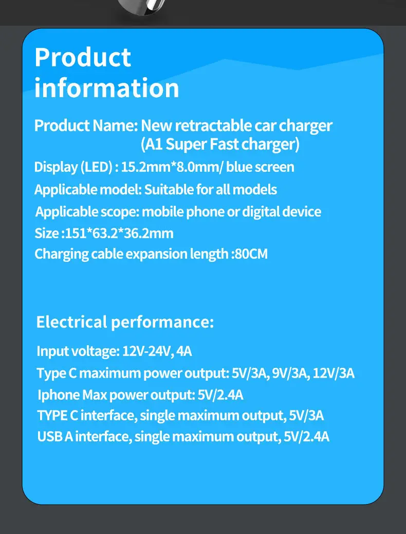 A1 Car Charger 4-in-1 Super Fast Charging Retractable Cable — feature 12