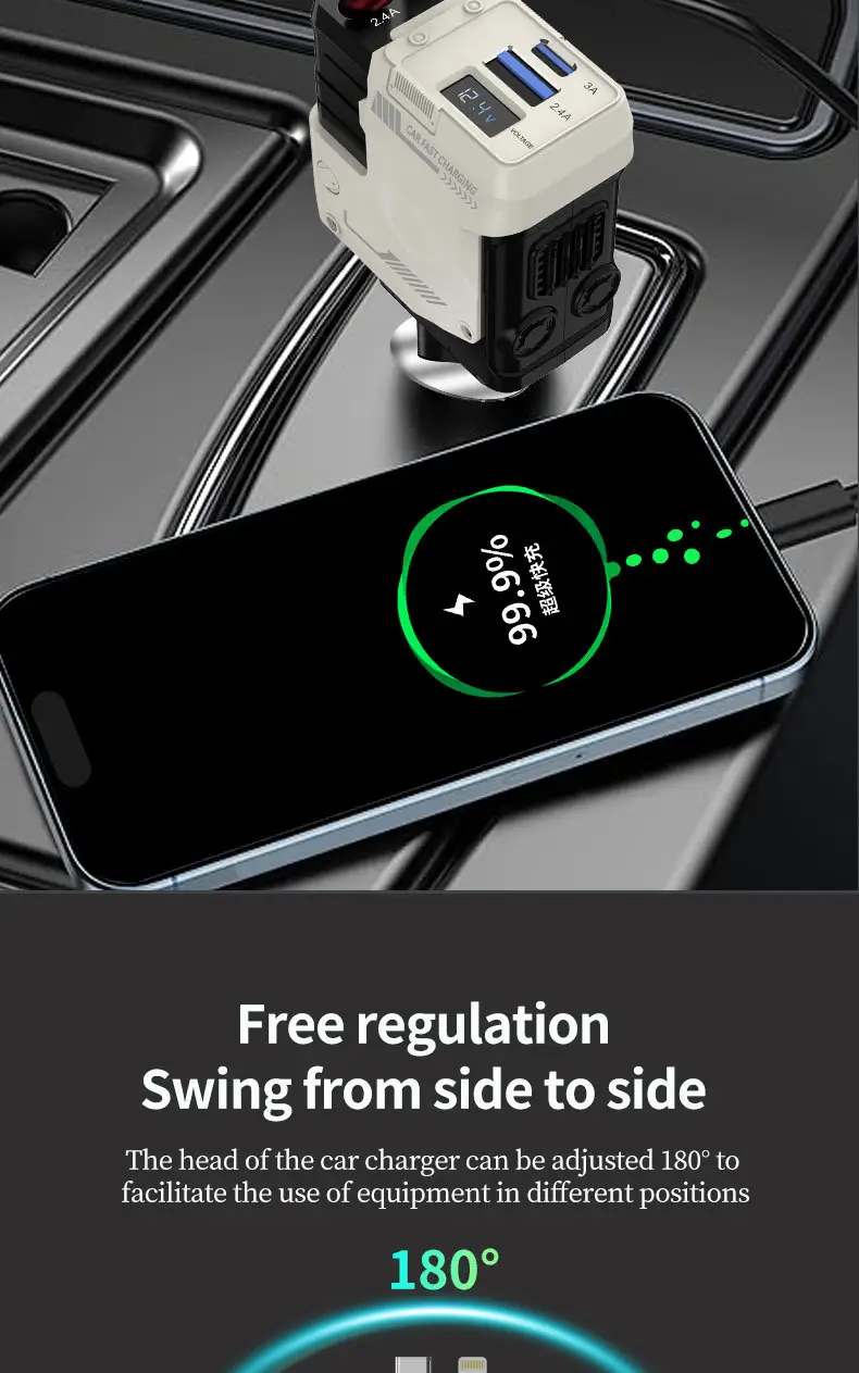 A1 Car Charger 4-in-1 Super Fast Charging Retractable Cable — feature 6
