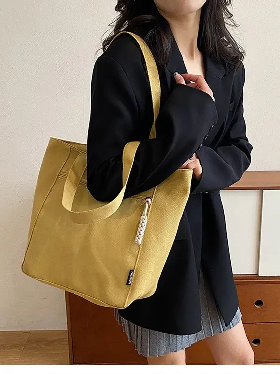 2026 Canvas Single Shoulder Tote Bag for College Students