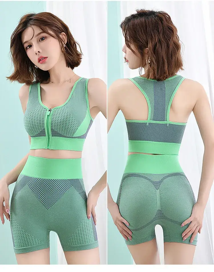Women's Front Zipper Sports Bra Grey White Mesh Back — feature 22