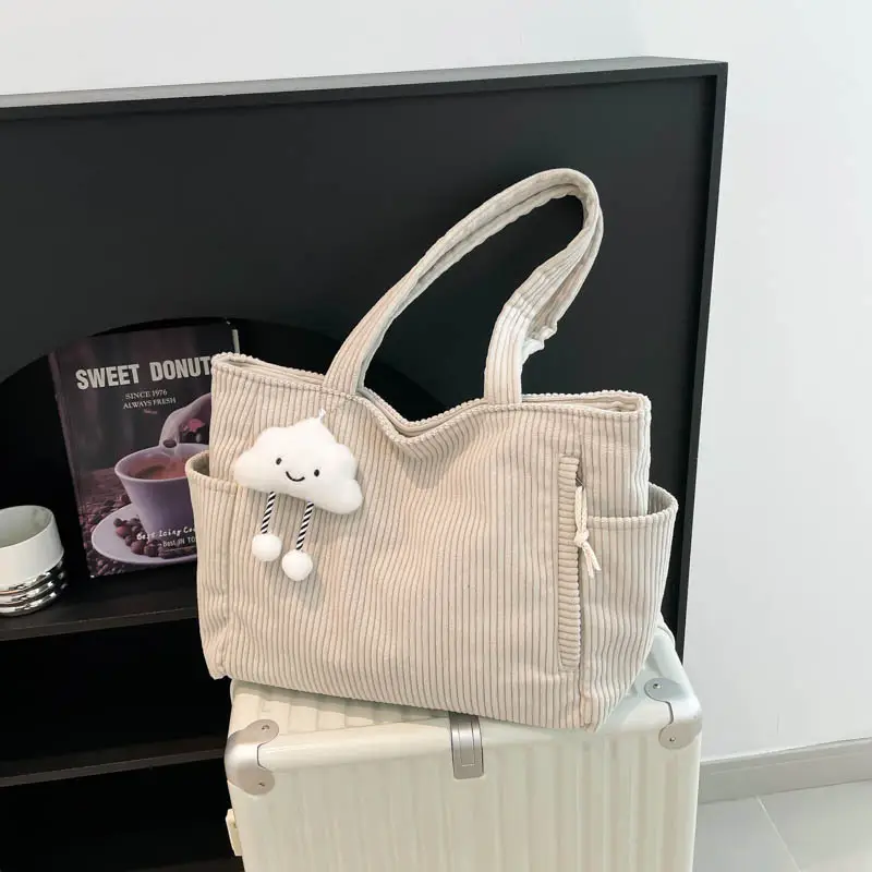 Retro Corduroy Shoulder Bag Women's Artistic Tote