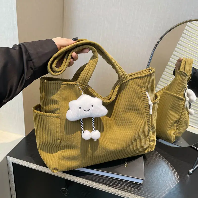 Retro Corduroy Shoulder Bag Women's Artistic Tote