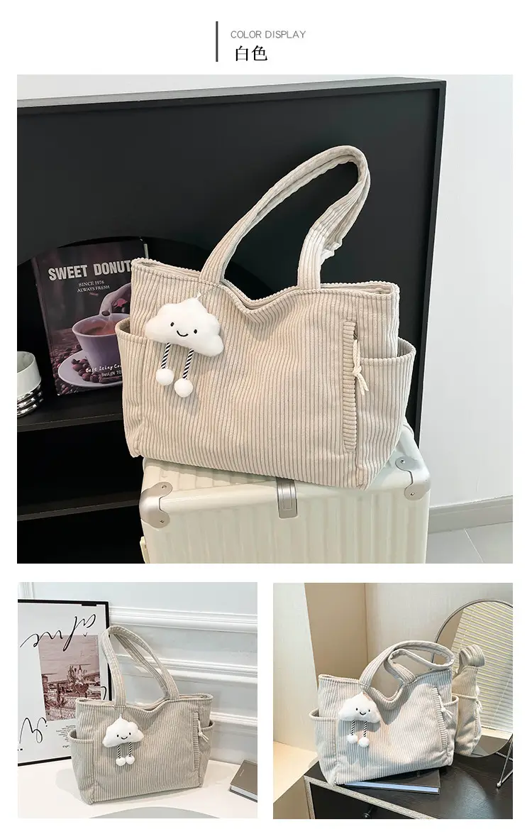 Retro Corduroy Shoulder Bag Women's Artistic Tote — feature 12