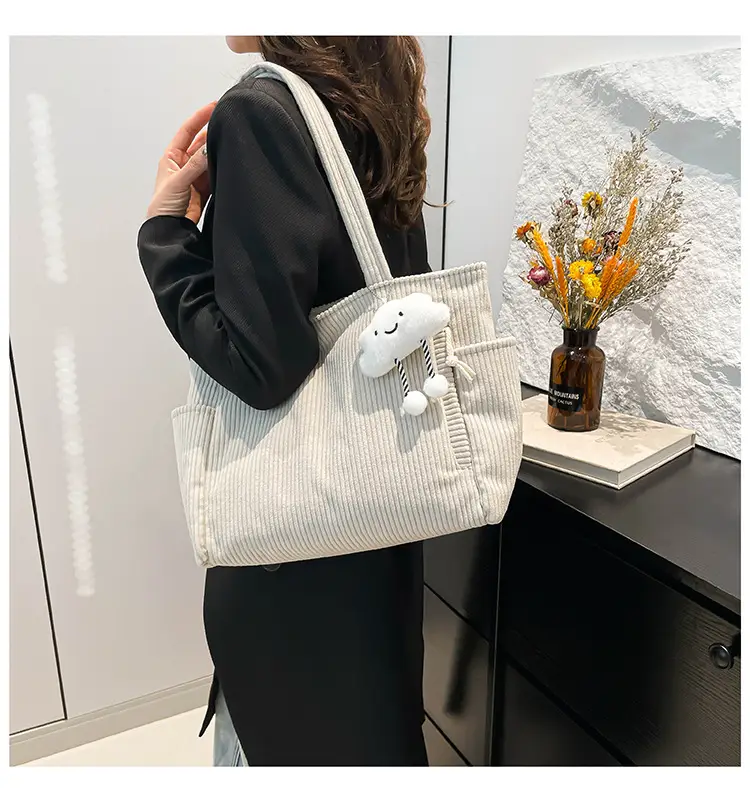 Retro Corduroy Shoulder Bag Women's Artistic Tote — feature 15