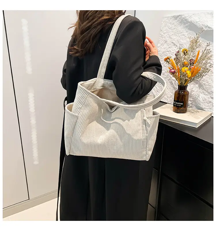 Retro Corduroy Shoulder Bag Women's Artistic Tote — feature 16