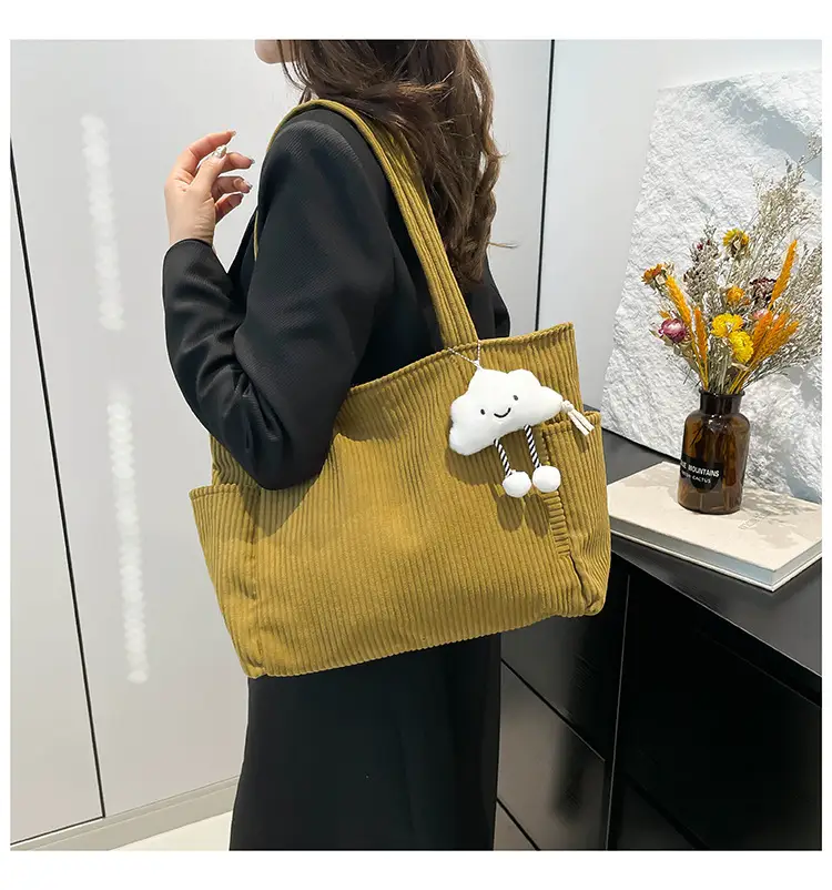 Retro Corduroy Shoulder Bag Women's Artistic Tote — feature 18