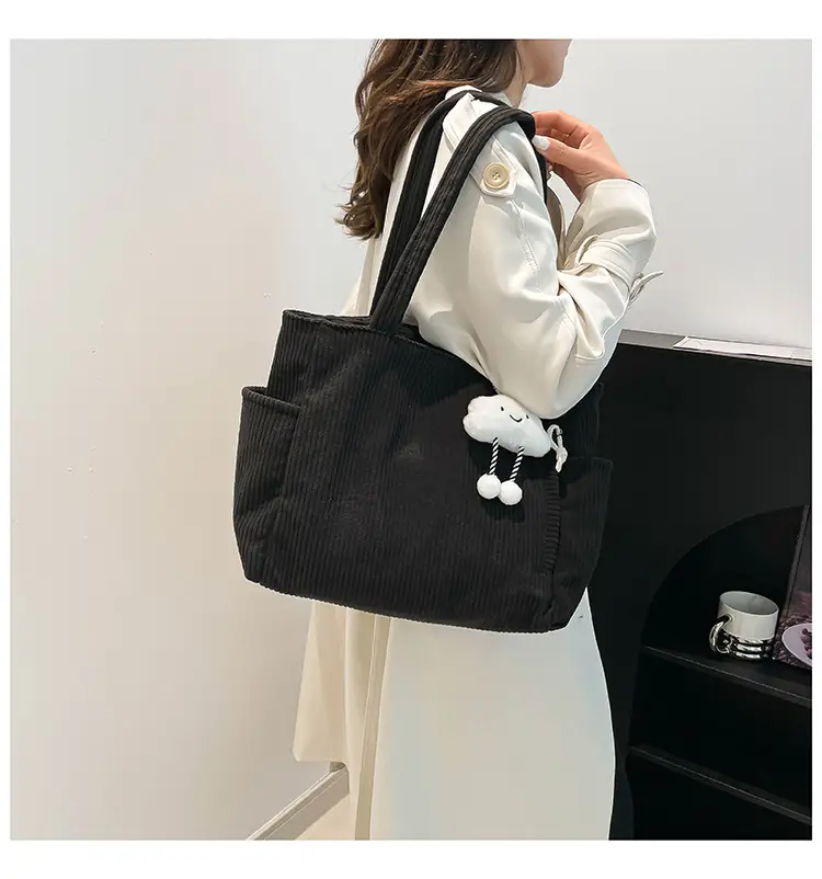 Retro Corduroy Shoulder Bag Women's Artistic Tote — feature 20