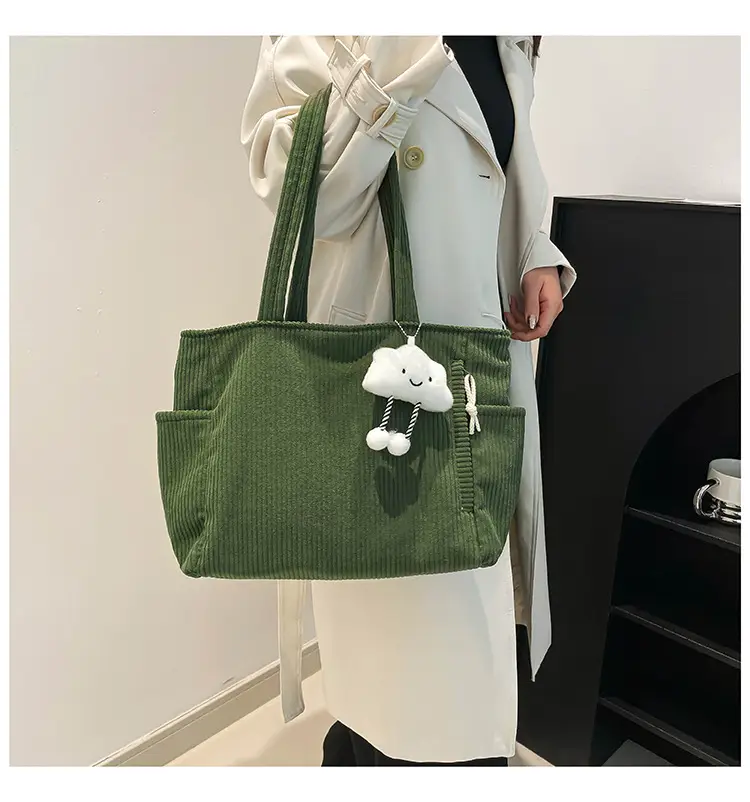 Retro Corduroy Shoulder Bag Women's Artistic Tote — feature 21