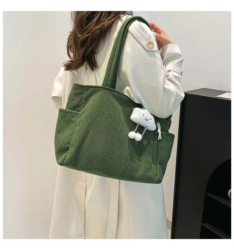 Retro Corduroy Shoulder Bag Women's Artistic Tote — feature 22