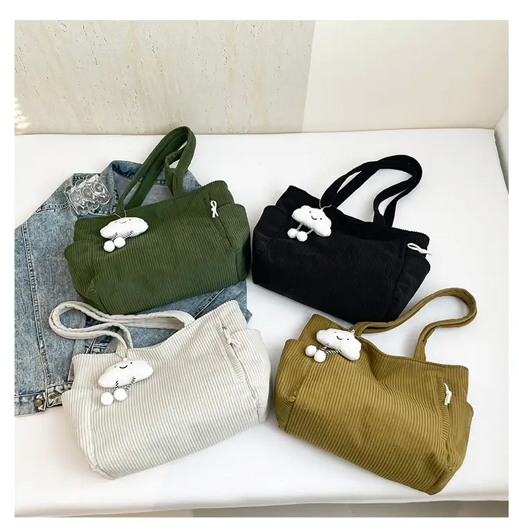 Retro Corduroy Shoulder Bag Women's Artistic Tote — feature 8