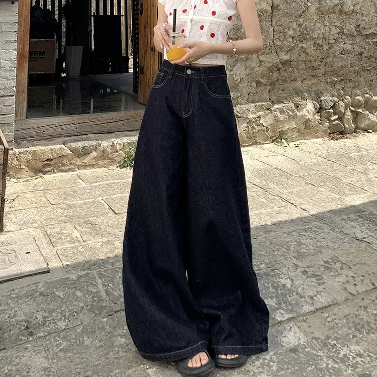 Dark Blue Wide Leg Jeans 2025 Autumn Loose Fit