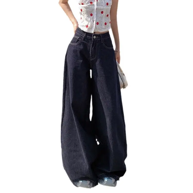 Dark Blue Wide Leg Jeans 2025 Autumn Loose Fit