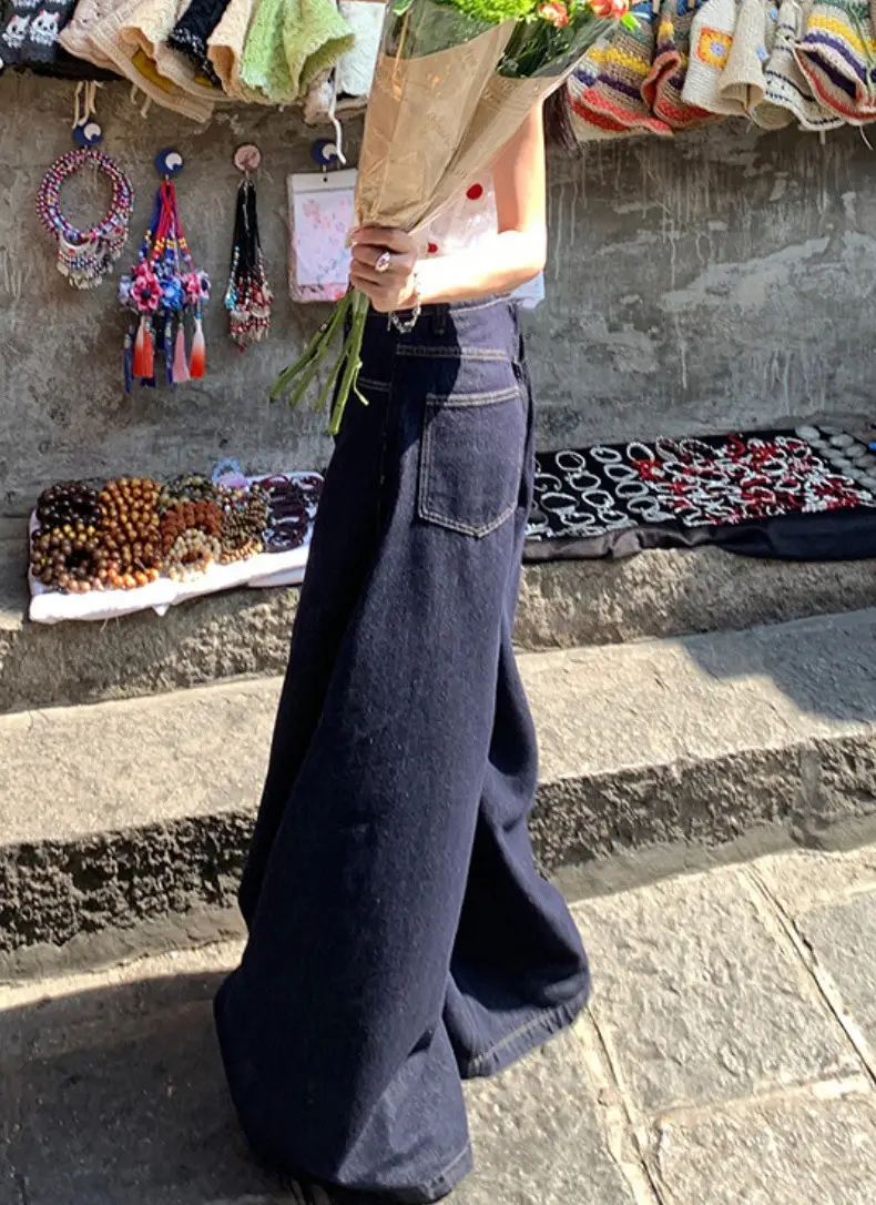 Dark Blue Wide Leg Jeans 2025 Autumn Loose Fit — feature 10