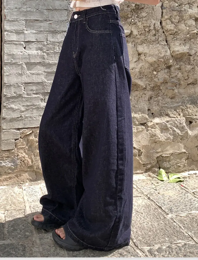 Dark Blue Wide Leg Jeans 2025 Autumn Loose Fit — feature 12