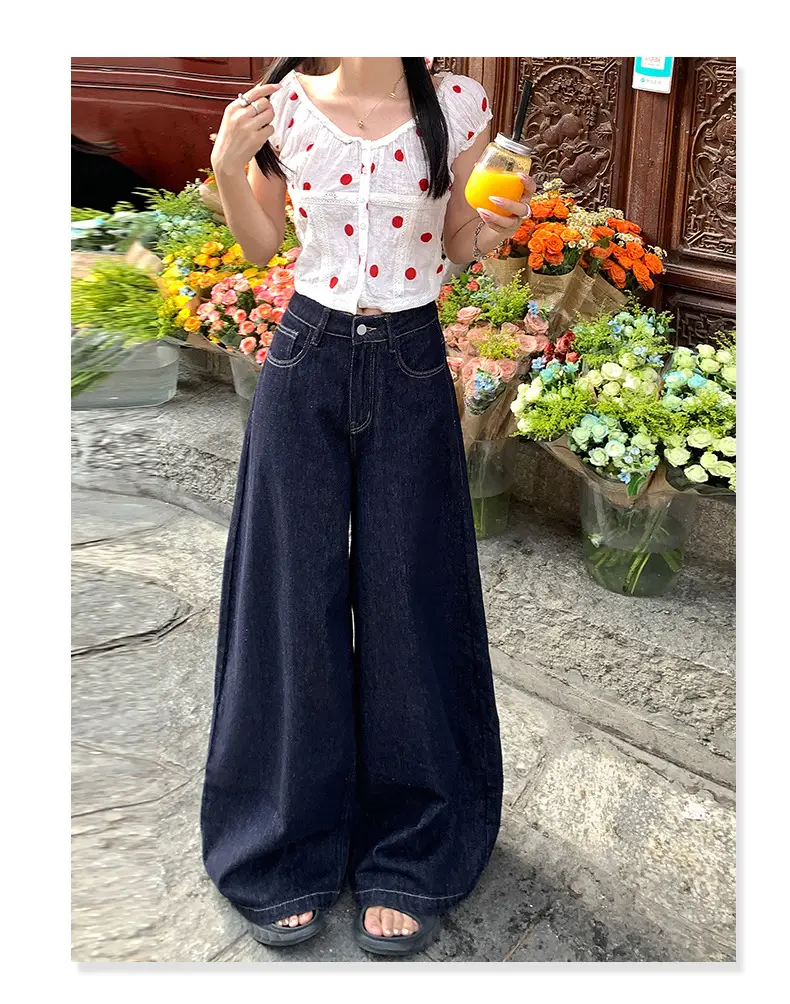 Dark Blue Wide Leg Jeans 2025 Autumn Loose Fit — feature 13