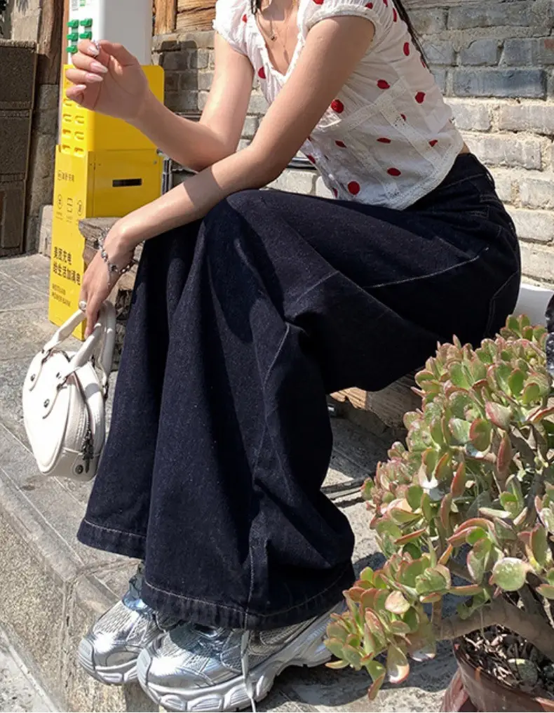 Dark Blue Wide Leg Jeans 2025 Autumn Loose Fit — feature 14