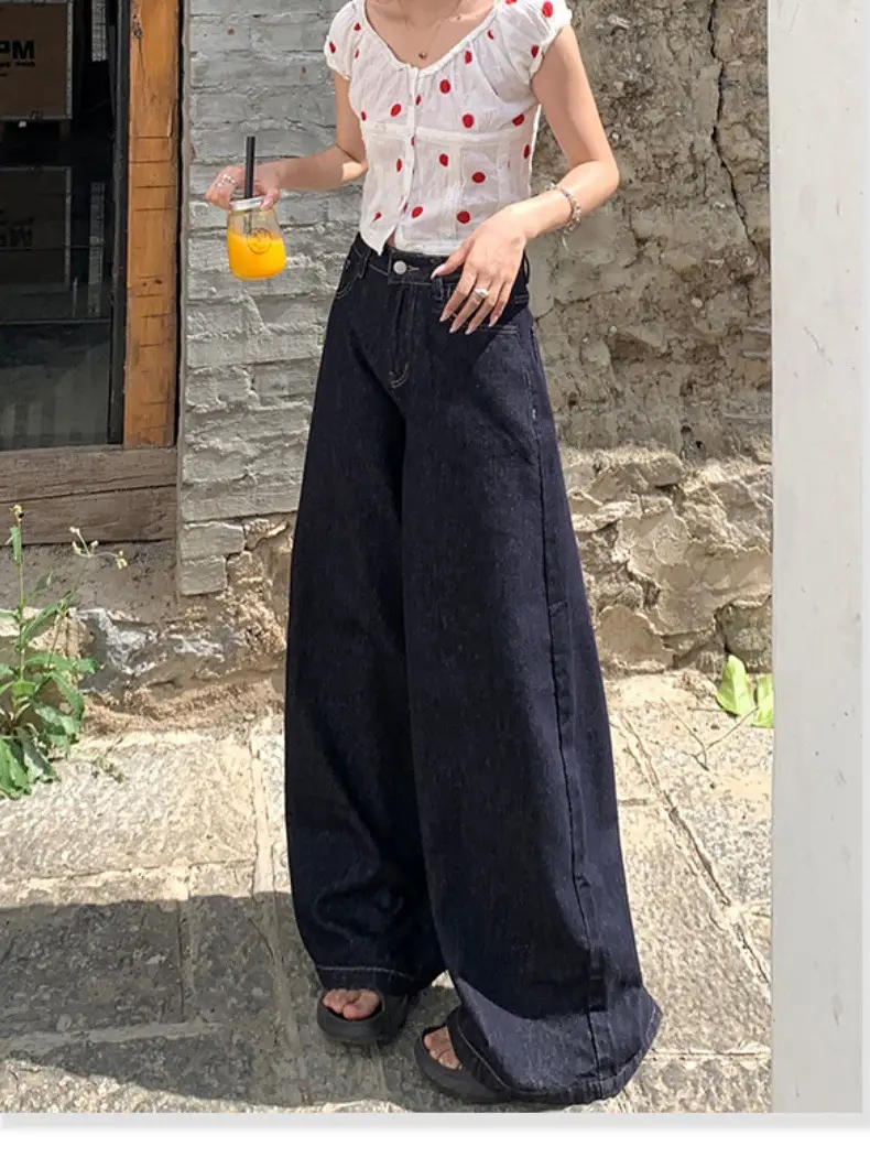 Dark Blue Wide Leg Jeans 2025 Autumn Loose Fit — feature 16