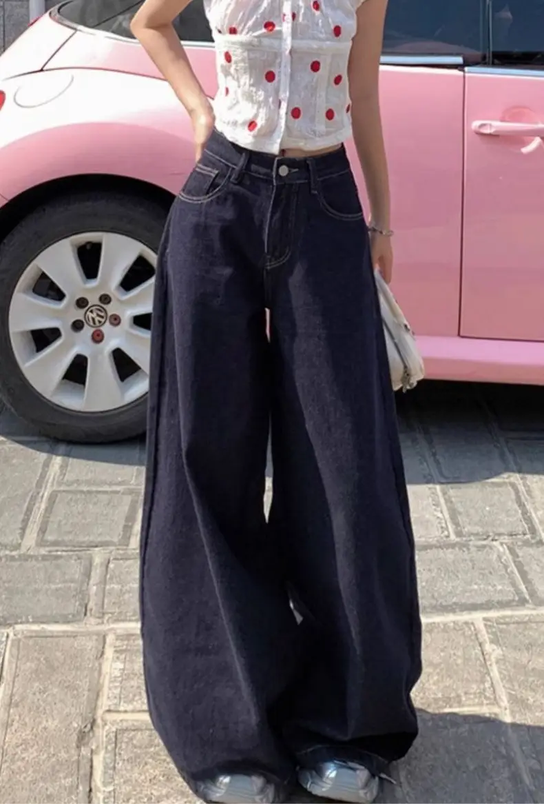 Dark Blue Wide Leg Jeans 2025 Autumn Loose Fit — feature 2