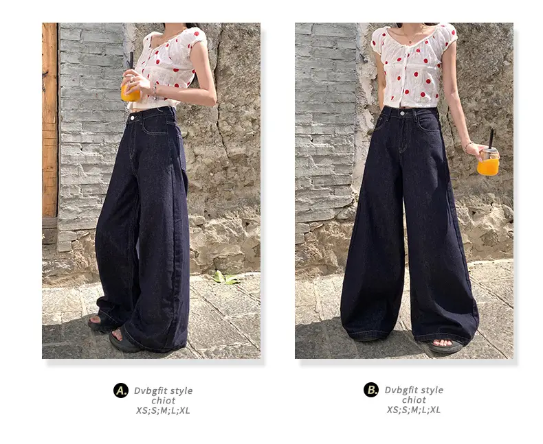 Dark Blue Wide Leg Jeans 2025 Autumn Loose Fit — feature 3