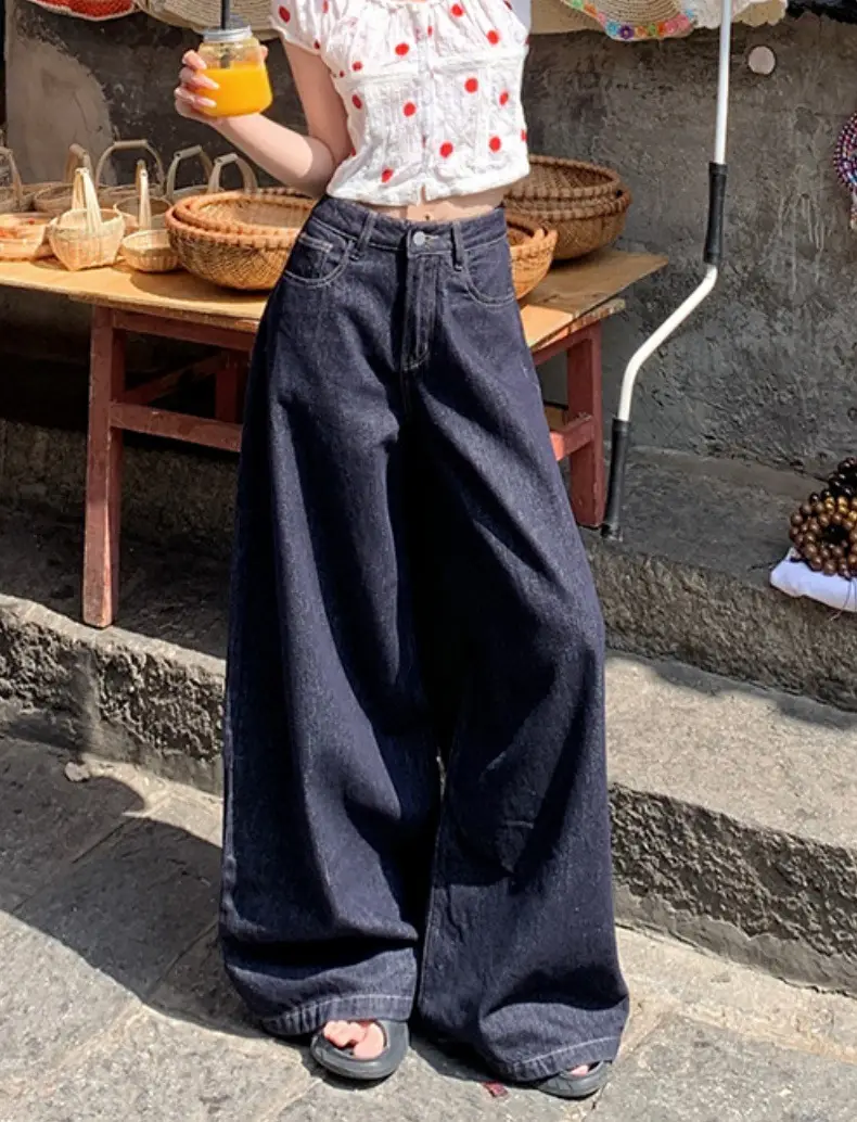 Dark Blue Wide Leg Jeans 2025 Autumn Loose Fit — feature 5
