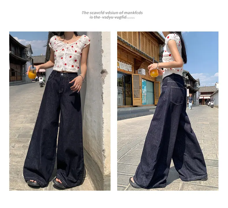 Dark Blue Wide Leg Jeans 2025 Autumn Loose Fit — feature 6