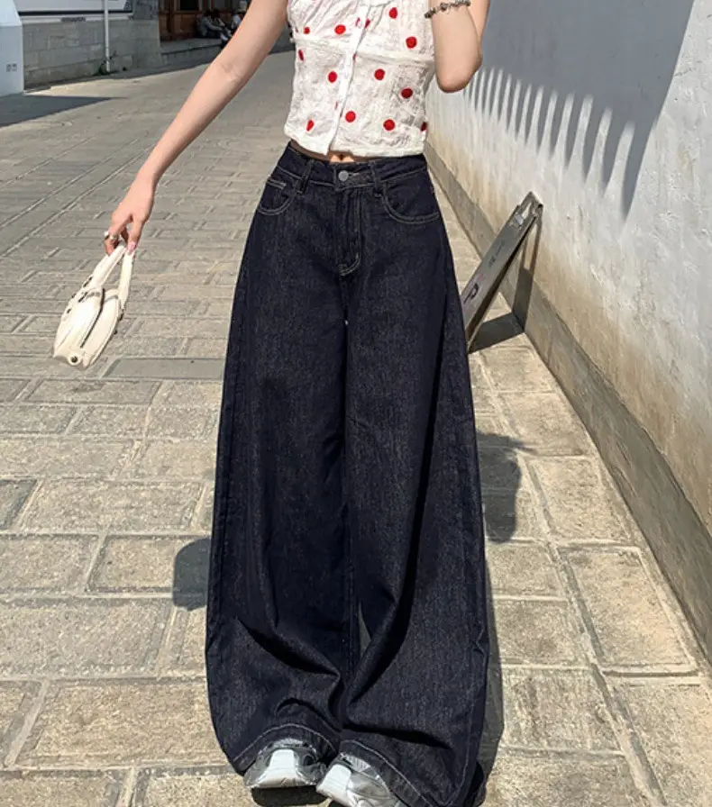 Dark Blue Wide Leg Jeans 2025 Autumn Loose Fit — feature 7