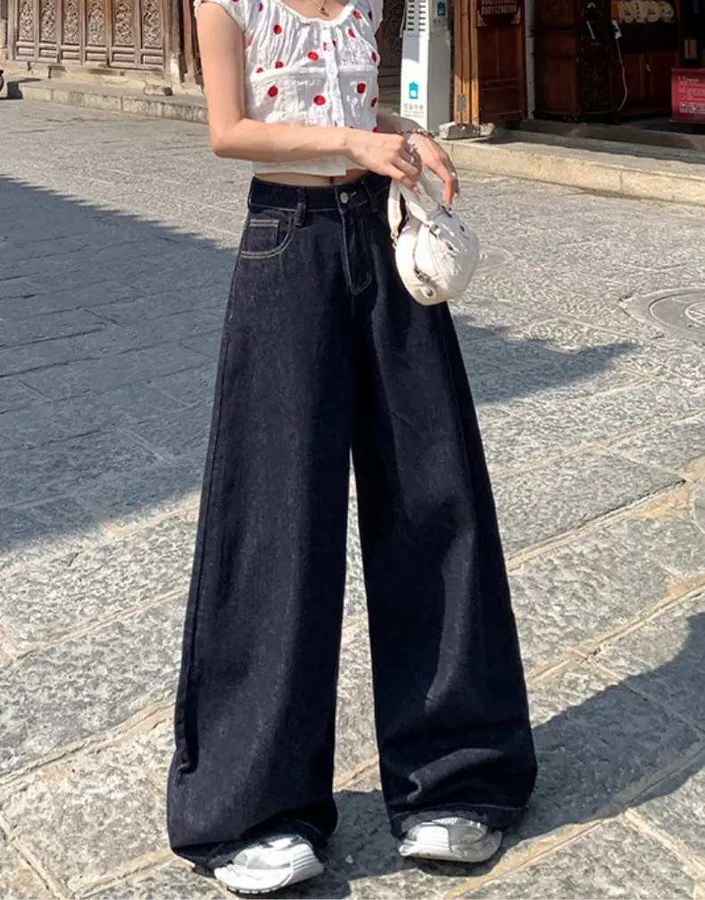 Dark Blue Wide Leg Jeans 2025 Autumn Loose Fit — feature 8