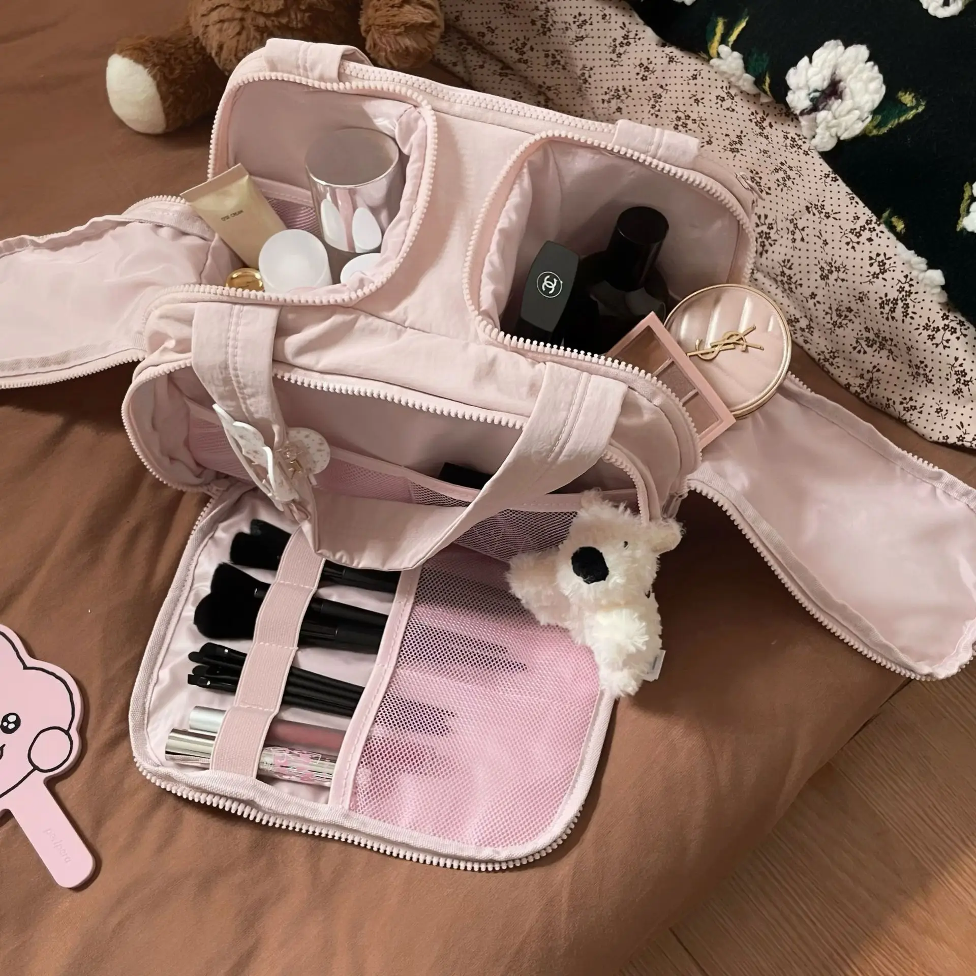 Women Large Capacity Cosmetics Bag with Makeup Brush Partition